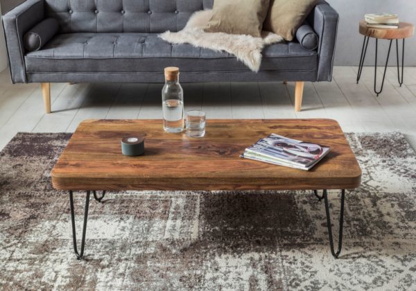 Coffee Table Solid Wood Sheesham 115 Cm Wide Dining Room Table Design Metal Legs Country Style Table 38512 Wohnling Couchtisch Bagli Massiv Holz Shees 2