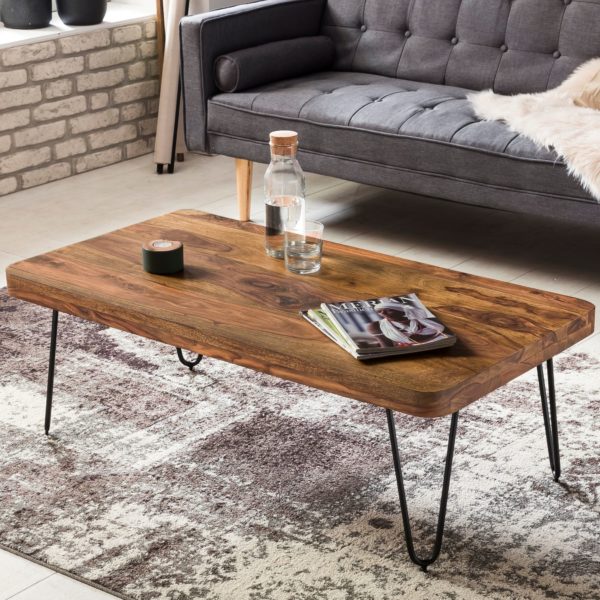 Coffee Table Solid Wood Sheesham 115 Cm Wide Dining Room Table Design Metal Legs Country Style Table 38512 Wohnling Couchtisch Bagli Massiv Holz Sheesha