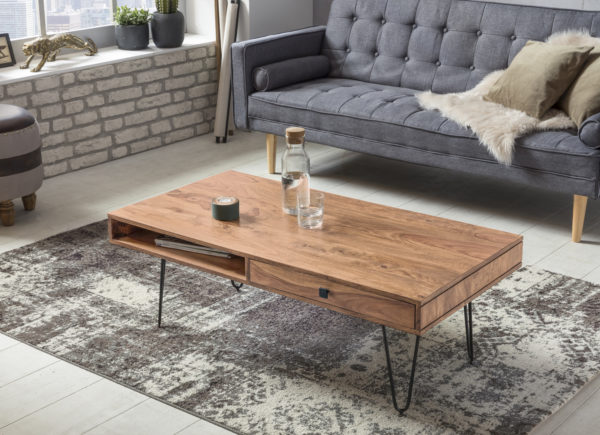 Coffee Table Bagli Solid Wood Acacia 117 Cm Wide Living Room Table Design Metal Legs Country Style Side Table 38516 Wohnling Couchtisch Bagli Massiv Holz Akazi 1