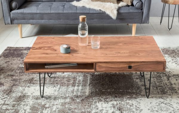Coffee Table Bagli Solid Wood Acacia 117 Cm Wide Living Room Table Design Metal Legs Country Style Side Table 38516 Wohnling Couchtisch Bagli Massiv Holz Akazi 3