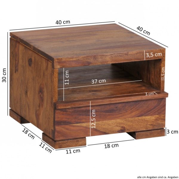 Nightstand Solid Wood Sheesham Night-Dresser 30 Cm 1 Drawer Filing Nightstand Country Style Real Wood 38521 Wohnling Sheesham Nachtkonsole 40 X 45 Cm Wl1