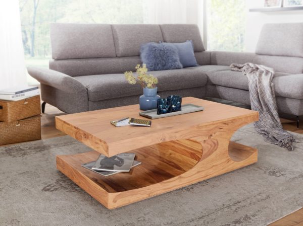 Coffee Table Solid Wood Acacia 118 Cm Wide Dining Room Table Design Dark Brown Country Style Table 38524 Wohnling Couchtisch Boha Massiv Holz Akazie 1