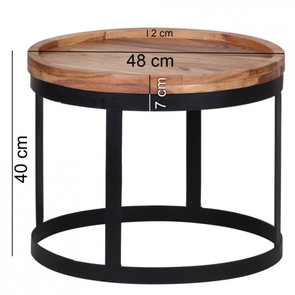 Set Of 2 Side Hardwood Acacia Coffee Table Country Style Anstelltisch Metal Frame Natural Wood 38563 Wohnling Akazie Beistelltisch 2Er Set 54 X 3