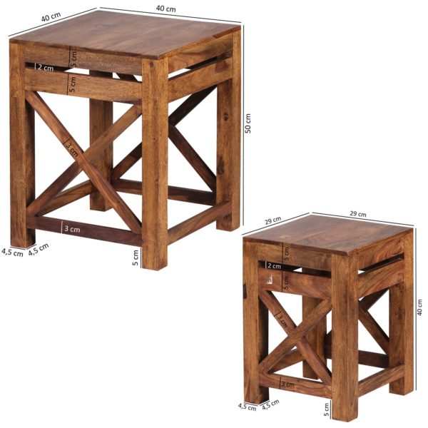 2Er Set Beistelltisch Pali Massiv-Holz Sheesham Wohnzimmer-Tisch Design Dunkel-Braun Couchtisch 38574 Wohnling 2Er Set Beistelltisch Pali Massiv 2