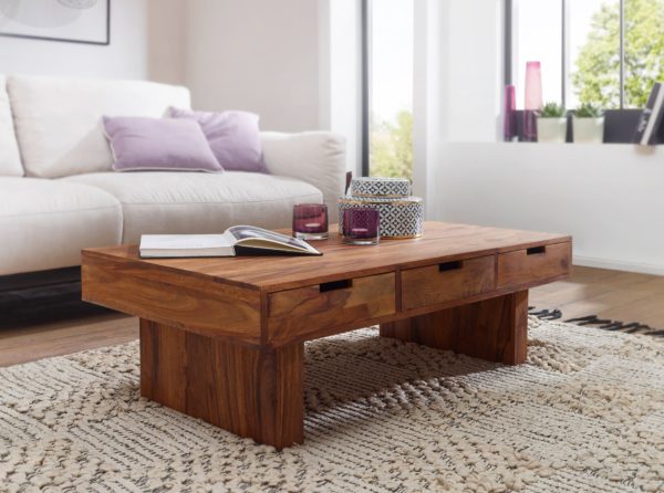 Coffee Table Solid Wood Sheesham Design Living Room Table 110 X 60 Cm With 6 Drawers Country Style Wooden Table 40290 Wohnling Couchtisch Mumbai Massivholz Shees 1