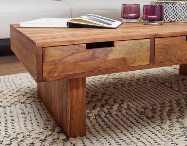 Coffee Table Solid Wood Sheesham Design Living Room Table 110 X 60 Cm With 6 Drawers Country Style Wooden Table 40290 Wohnling Couchtisch Mumbai Massivholz Shees 4