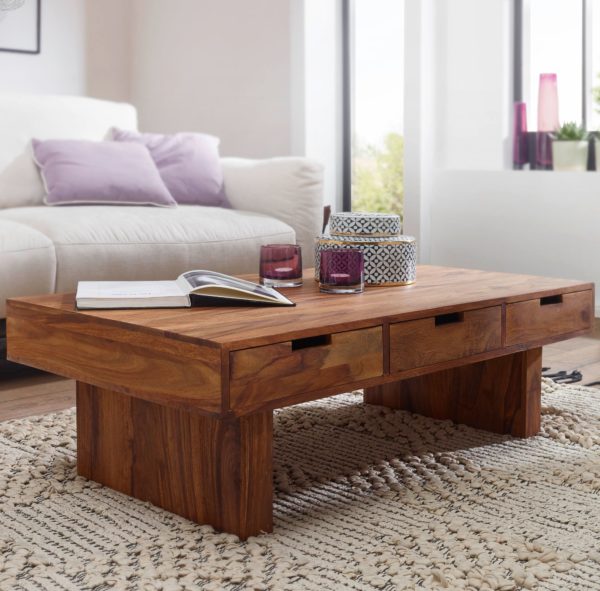 Coffee Table Solid Wood Sheesham Design Living Room Table 110 X 60 Cm With 6 Drawers Country Style Wooden Table 40290 Wohnling Couchtisch Mumbai Massivholz Sheesha