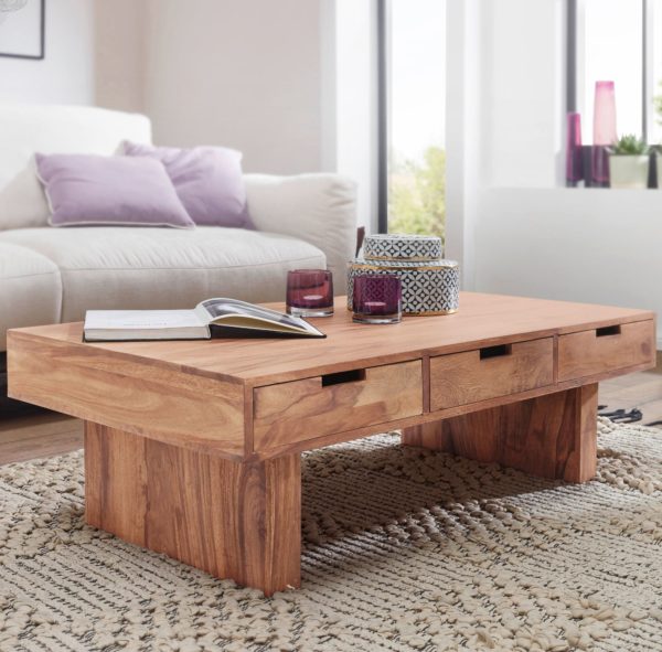 Coffee Table Solid Wood Acacia Design Living Room Table 110 X 60 Cm With 6 Drawers Country Style Wooden Table 40291 Wohnling Couchtisch Mumbai Massivholz Akaz 11
