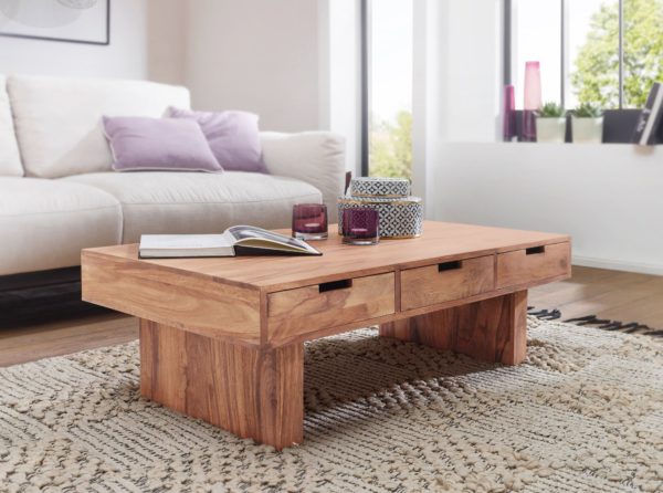 Coffee Table Solid Wood Acacia Design Living Room Table 110 X 60 Cm With 6 Drawers Country Style Wooden Table 40291 Wohnling Couchtisch Mumbai Massivholz Akazi 4