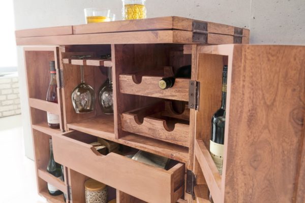 Bar Hardwood Acacia Wine Foldable Showcase Country-Style Bar Cabinet Storage Bottles Jars 40305 Wohnling Hausbar Sira Massivholz Akazie We 11