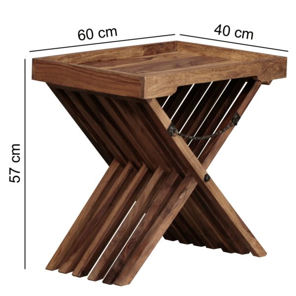 Table Solid Wood Sheesham Design Folding Table Serving Tray And Table-Frame Foldable Country Style 40306 Wohnling Beistelltisch Mumbai Massivholz Sh 2