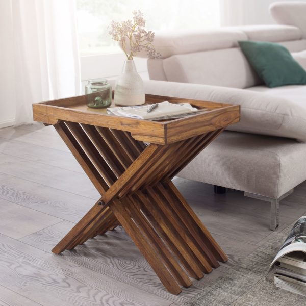 Table Solid Wood Sheesham Design Folding Table Serving Tray And Table-Frame Foldable Country Style 40306 Wohnling Beistelltisch Mumbai Massivholz Shee