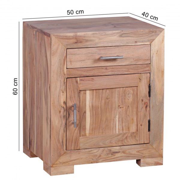 Bedside Hardwood Acacia Design Nachtkommode 60 Cm With Drawer And Door Bedside Table For Boxspringbed 40334 Wohnling Nachtkonsole Wl1 762 Wl1 762 2