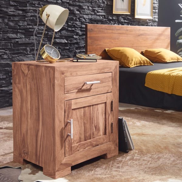 Bedside Hardwood Acacia Design Nachtkommode 60 Cm With Drawer And Door Bedside Table For Boxspringbed 40334 Wohnling Nachttisch Mumbai Massivholz Akazie