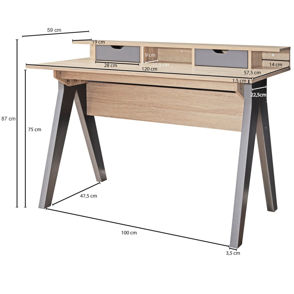 Desk 120 Cm Design Office Table Sonoma Oak / Gray Modern Computer Table ...
