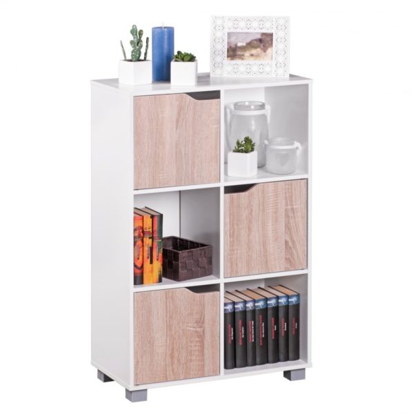 Design Bookcase Modern Wood White With Doors Sonoma Oak Standing Shelving Detached 6 Compartments 60 X 90 X 30 Cm 40533 Wohnling Standregal Sonoma Weiss Grau Wl1 796