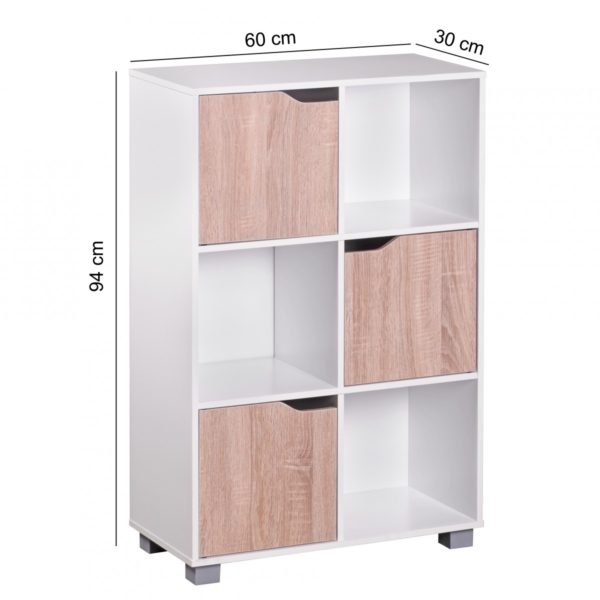 Design Bookcase Modern Wood White With Doors Sonoma Oak Standing Shelving Detached 6 Compartments 60 X 90 X 30 Cm 40533 Wohnling Standregal Sonoma Weiss Grau Wl1 7 1