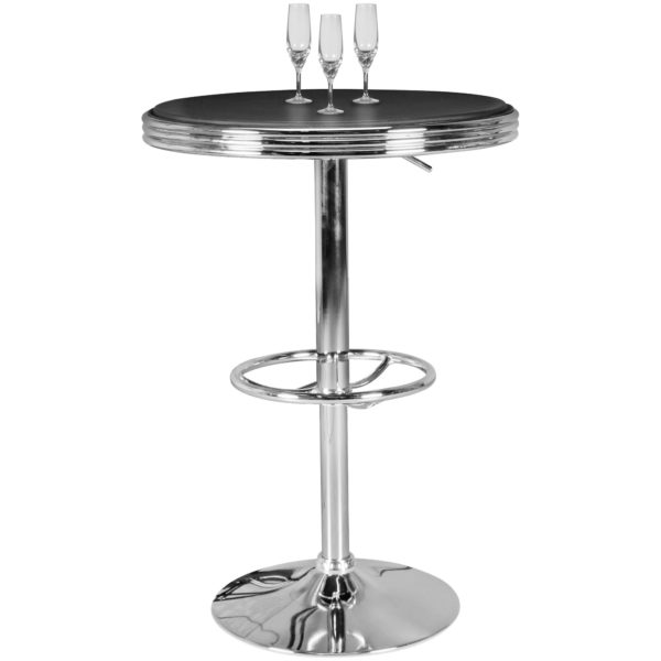 American Diner Table Elvis Round Ø 60 Cm Aluminum Imitation Leather Retro Floor Table Usa In Black / Silver 41622 Wohnling American Diner Bartisch Elvis Rund