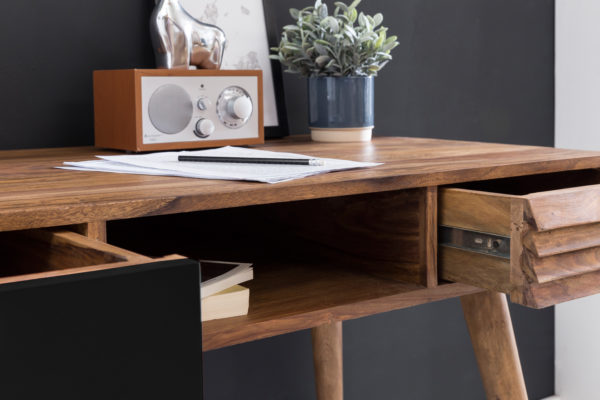 Desk Repa Black 120 X 60 X 75 Cm Solid Wood Laptop Table Sheesham Nature 41895 Wohnling Schreibtisch Repa Mit 2 Schubladen 1
