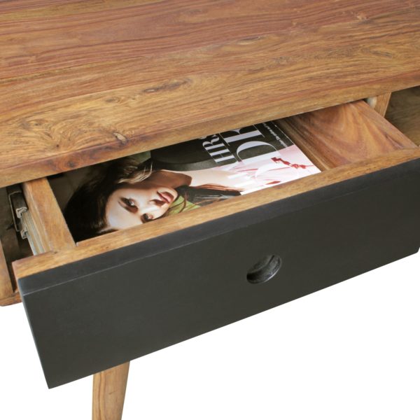 Desk Repa Black 120 X 60 X 75 Cm Solid Wood Laptop Table Sheesham Nature 41895 Wohnling Schreibtisch Mit 2 Schubladen