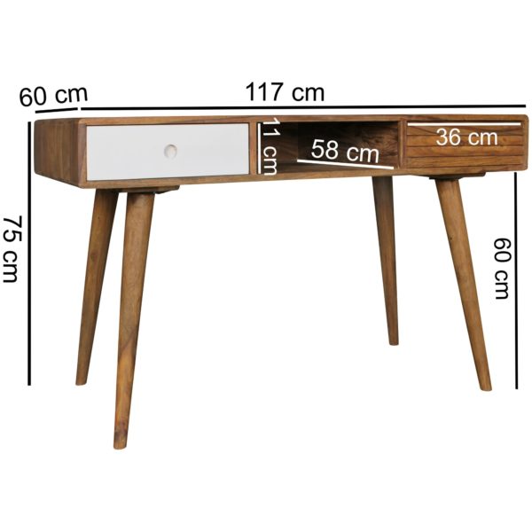Schreibtisch Repa Weiß 120 X 60 X 75 Cm Massiv Holz Laptoptisch Sheesham Natur 41897 Wohnling Schreibtisch Mit 2 Schubladen
