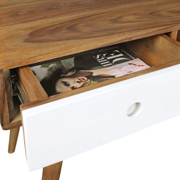Desk Repa White 120 X 60 X 75 Cm Solid Wood Laptop Table Sheesham Nature 41897 Wohnling Schreibtisch Mit 2 Schubladen