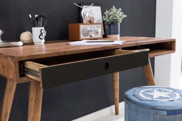 Desk Repa Black 120 X 60 X 75 Cm Solid Wood Laptop Table Sheesham Nature 41898 Wohnling Schreibtisch Repa Mit Schublade 11 1
