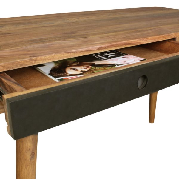 Desk Repa Black 120 X 60 X 75 Cm Solid Wood Laptop Table Sheesham Nature 41898 Wohnling Schreibtisch Mit Schublade