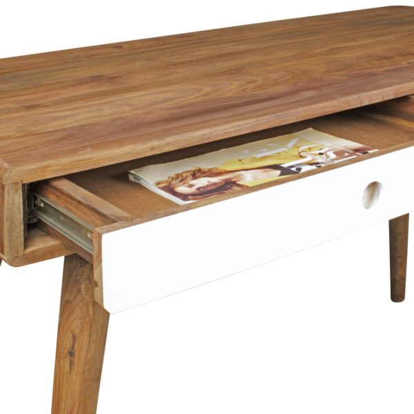 Desk Repa White 120 X 60 X 75 Cm Solid Wood Laptop Table Sheesham Nature 41899 Wohnling Schreibtisch Mit Schublade