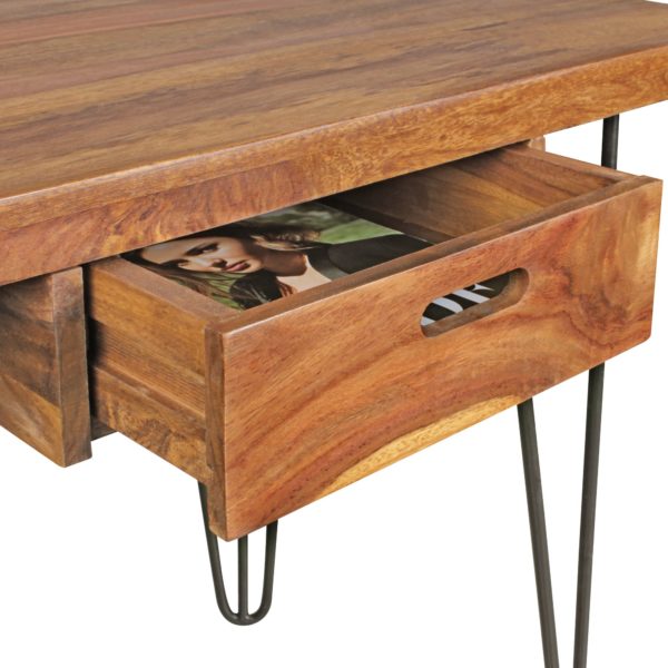 Desk Bagli Brown 130 X 60 X 76 Cm Solid Wood Laptop Table Sheesham Nature 41900 Wohnling Schreibtisch Mit Schublade