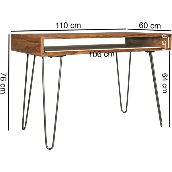 Desk Bagli Brown 110 X 60 X 76 Cm Solid Wood Laptop Table Sheesham Nature 41901 Wohnling Schreibtisch Mit Ablage 110X60X76 2