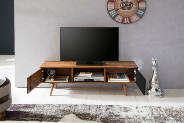 Tv Lowboard 140 Cm Solid Wood Sheesham Tv Unit / Cabinet Shelf Country Tv Board Sideboard With 2 Doors &Amp; 1 Door 41915 Wohnling Tv Lowboard Repa 140 Cm Massiv Hol 4