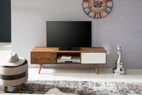 Tv Lowboard 140 Cm Solid Wood Sheesham Tv Unit / Cabinet Shelf Country Tv Board Sideboard With 2 Doors &Amp; 1 Door 41916 Wohnling Tv Lowboard Repa 140 Cm Massiv Hol 3