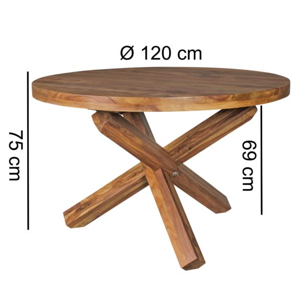Design Dining Table Round Ø 120 Cm X 75 Cm Sheesham Solid Wood 43611 Wohnling Design Esszimmertisch Rund 120 1