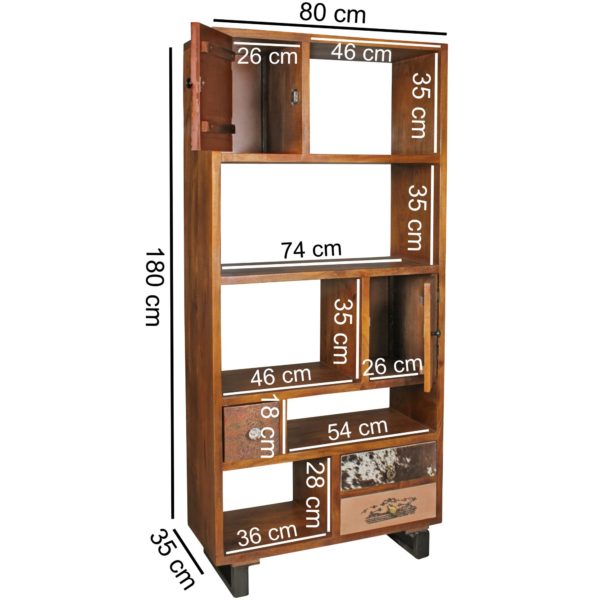 Bookcase Patna 180 X 80 X 35 Cm Solid Wood Mango Natural With Drawers Country-Style Standing Shelf Large 5 Compartments 43706 Wohnling Buecherregal Patna 180X80X35Cm Wl5 1