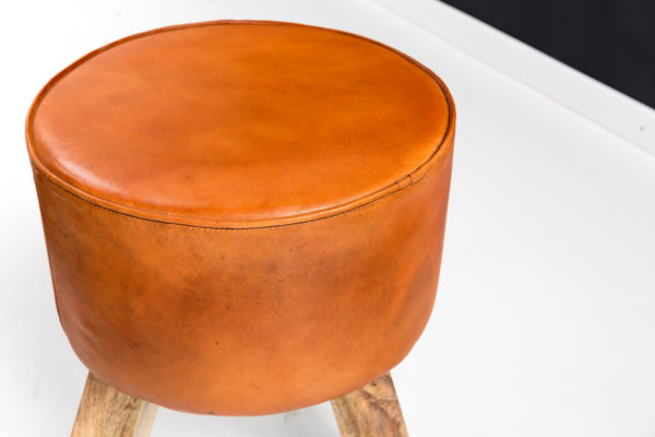 Design Seat Stool Real Leather Brown 37 X 37 X 45 Cm Stool With Wooden Legs Leather Stool 43726 Wohnling Sitzhocker Echtleder Braun Rund 40 3