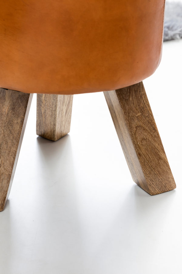 Design Seat Stool Real Leather Brown 37 X 37 X 45 Cm Stool With Wooden Legs Leather Stool 43726 Wohnling Sitzhocker Echtleder Braun Rund 40 4