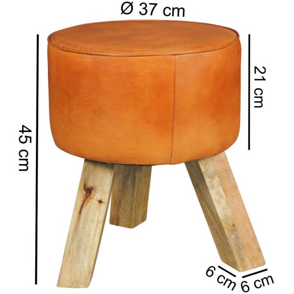 Design Seat Stool Real Leather Brown 37 X 37 X 45 Cm Stool With Wooden Legs Leather Stool 43726 Wohnling Sitzhocker Echtleder Braun Rund 40X4 3