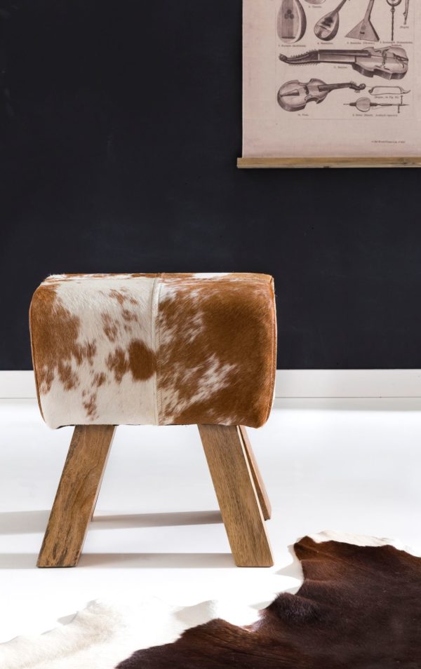 Design Seat Stool Goat Skin Brown / White 40 X 30 X 47 Cm Upholstery Stool Leather Stool 43734 Wohnling Design Turnbock Sitzhocker Ziegenf 4