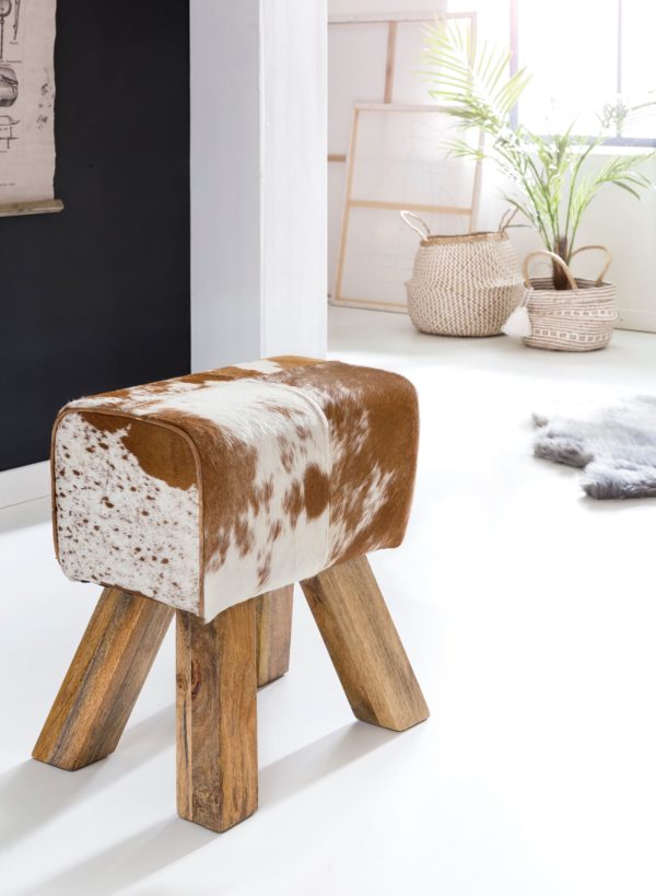Design Seat Stool Goat Skin Brown / White 40 X 30 X 47 Cm Upholstery Stool Leather Stool 43734 Wohnling Design Turnbock Sitzhocker Ziegenfel