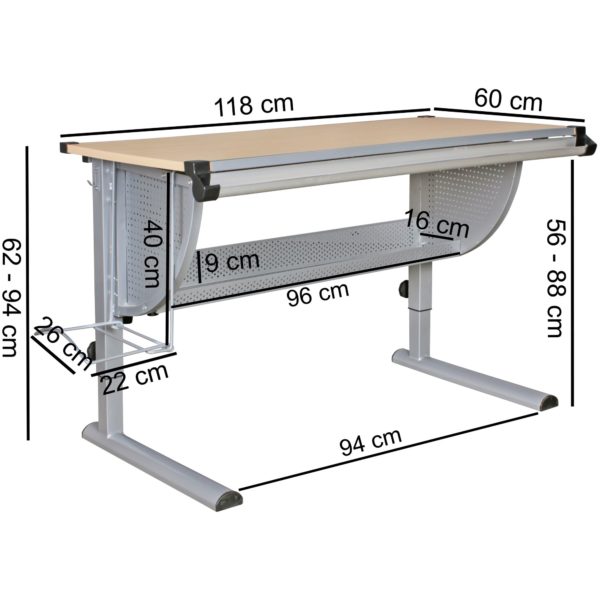 Design Children'S Desk Maxi Wood 120 X 60 Cm Beech Height-Adjustable 44401 Wohnling Design Kinderschreibtisch Maxi Hol 1