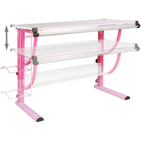 Design Children'S Desk Moritz Wood 120 X 60 Cm Pink / White Height-Adjustable 44402 Wohnling Design Kinderschreibtisch Moritz H 2
