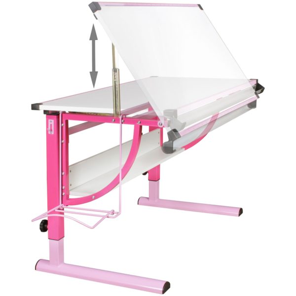 Design Children'S Desk Moritz Wood 120 X 60 Cm Pink / White Height-Adjustable 44402 Wohnling Design Kinderschreibtisch Moritz H 3