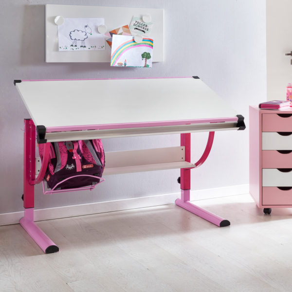 Design Children'S Desk Moritz Wood 120 X 60 Cm Pink / White Height-Adjustable 44402 Wohnling Design Kinderschreibtisch Moritz H 9