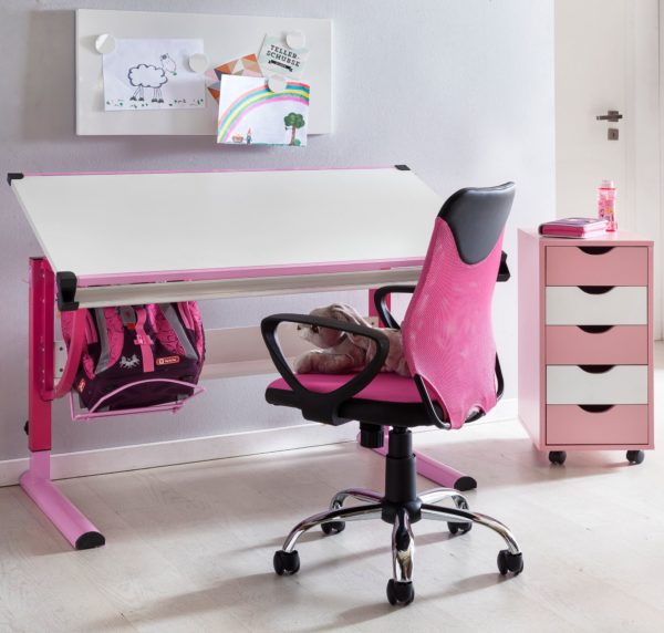 Design Children'S Desk Moritz Wood 120 X 60 Cm Pink / White Height-Adjustable 44402 Wohnling Design Kinderschreibtisch Moritz Hol