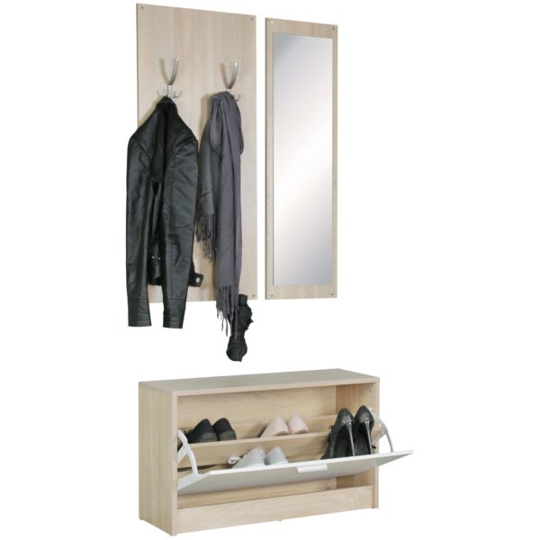 Wall-Mounted Wardrobe Jana With Mirror &Amp; Shoe Cabinet Chipboard Sonoma 44695 Wohnling Wand Garderobe Jana Mit Spiegel Und