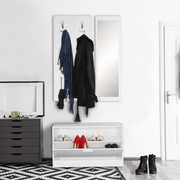 Wall-Mounted Wardrobe Jana With Mirror &Amp; Shoe Cabinet Chipboard White 44696 Wohnling Garderobe Mit Spiegel Weiss Wl5 16 6