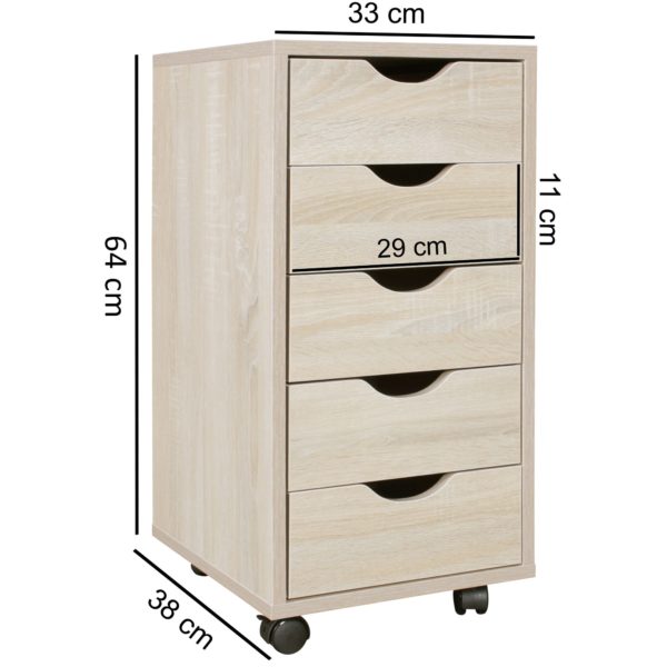 Roll Container Mina 33 X 64 X 38 Cm Mdf Wood 5 Drawers Sonoma 44714 Wohnling Rollcontainer Mina 33 X 64 X 38 Cm Mdf Holz 5 Schubladen Sonoma Moderner Schubladencontainer Mit Rollen Standcontainer Buerocontainer Rollcontainer Schubladencontainer