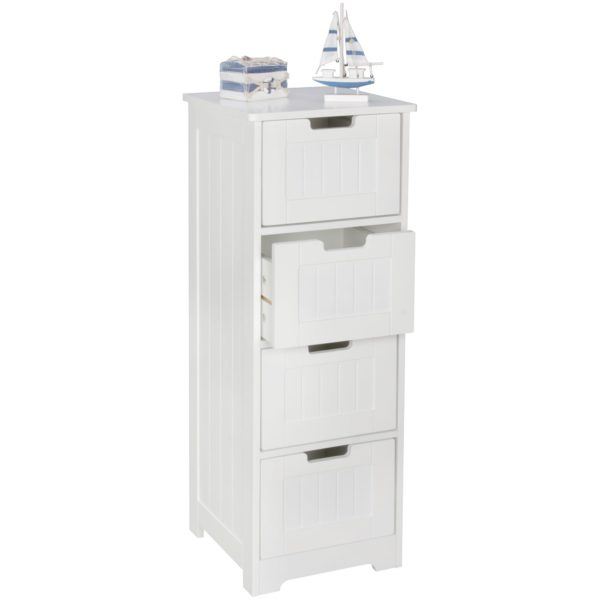 Design Bathroom Cabinet Luis Country Style Mdf Wood 30 X 83 X 30 Cm White 44723 Wohnling Badschrank Luis Mdf Weiss 4 Schublad