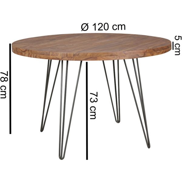 Design Dining Room Table Bagli Round Ø 120 X 78 Cm Sheesham Solid Wood 44755 Wohnling Esstisch Sheesham 120X120X76 Rund 2